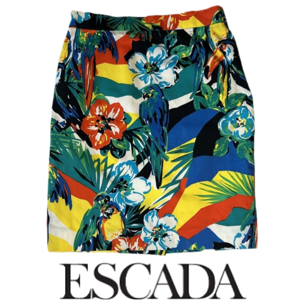 ESCADA | Vintage Margaretha Ley Parrot Floral Pencil Skirt Lined Size 38 US 8